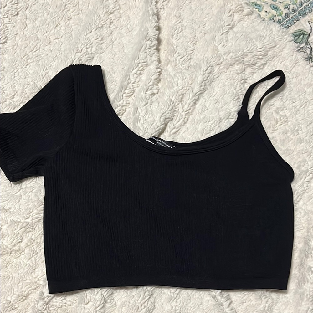 Zara Black Asymmetrical Sleeveless Crop Tank Top